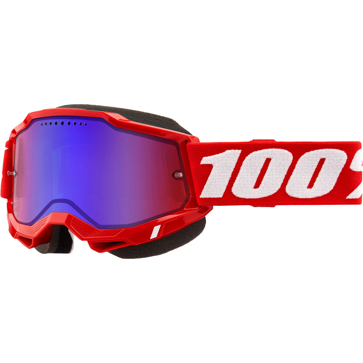 100% Accuri 2 Snowmobile Goggles Neon Red / Mirror Red/Blue Lens