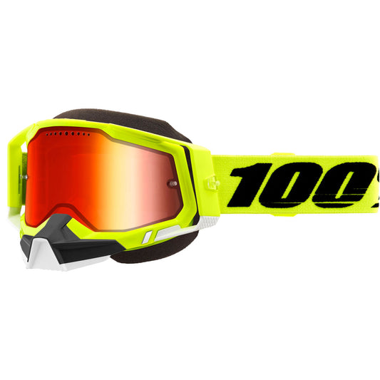 100% Racecraft 2 Snowmobile Goggles Yellow / Mirror Red Lens