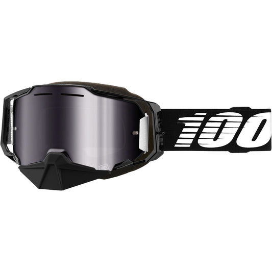 100% Armega Snowmobile Goggles Black / Mirror Silver Flash Lens