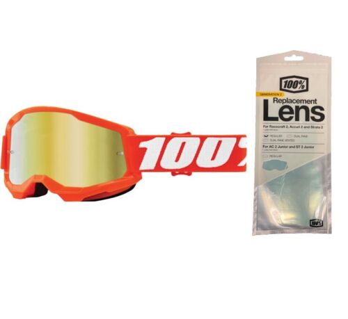100% Strata 2 Motocross Goggles + Photochromic Lens Orange / Gold Mirror Lens + Photochromic Lens