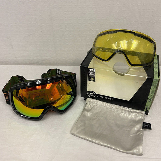VonZipper Feenom Snow Goggles - Black Gloss / Lunar Chrome + Yellow Lens (OPEN-BOX) - ExtremeSupply.com