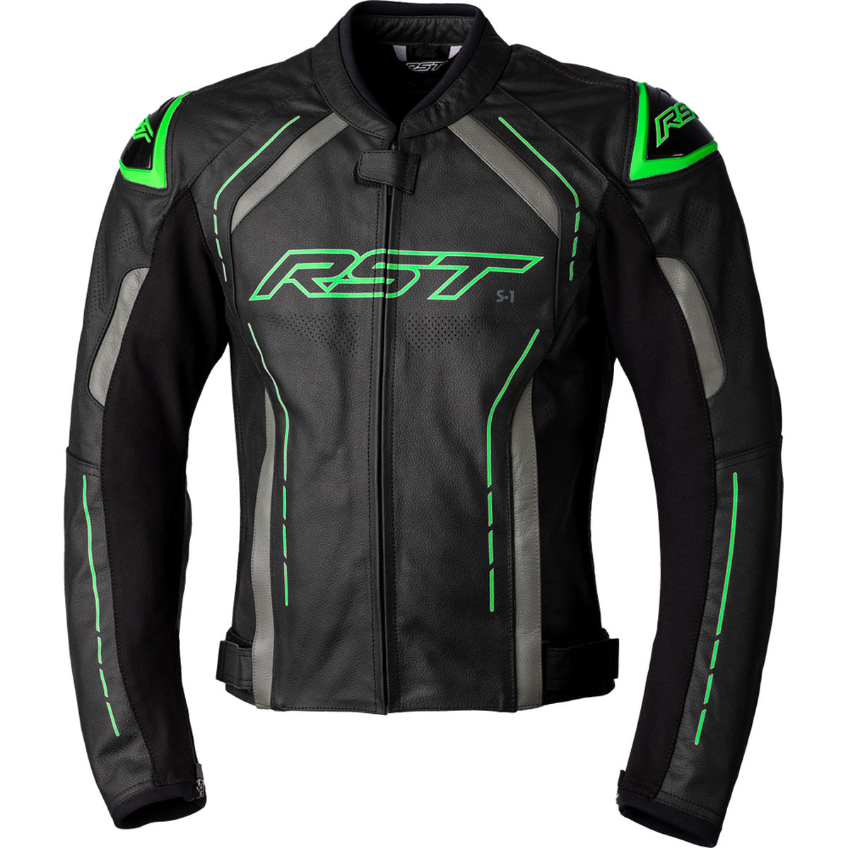 RST S1 CE Leather Jacket Black/Grey/Neon Green