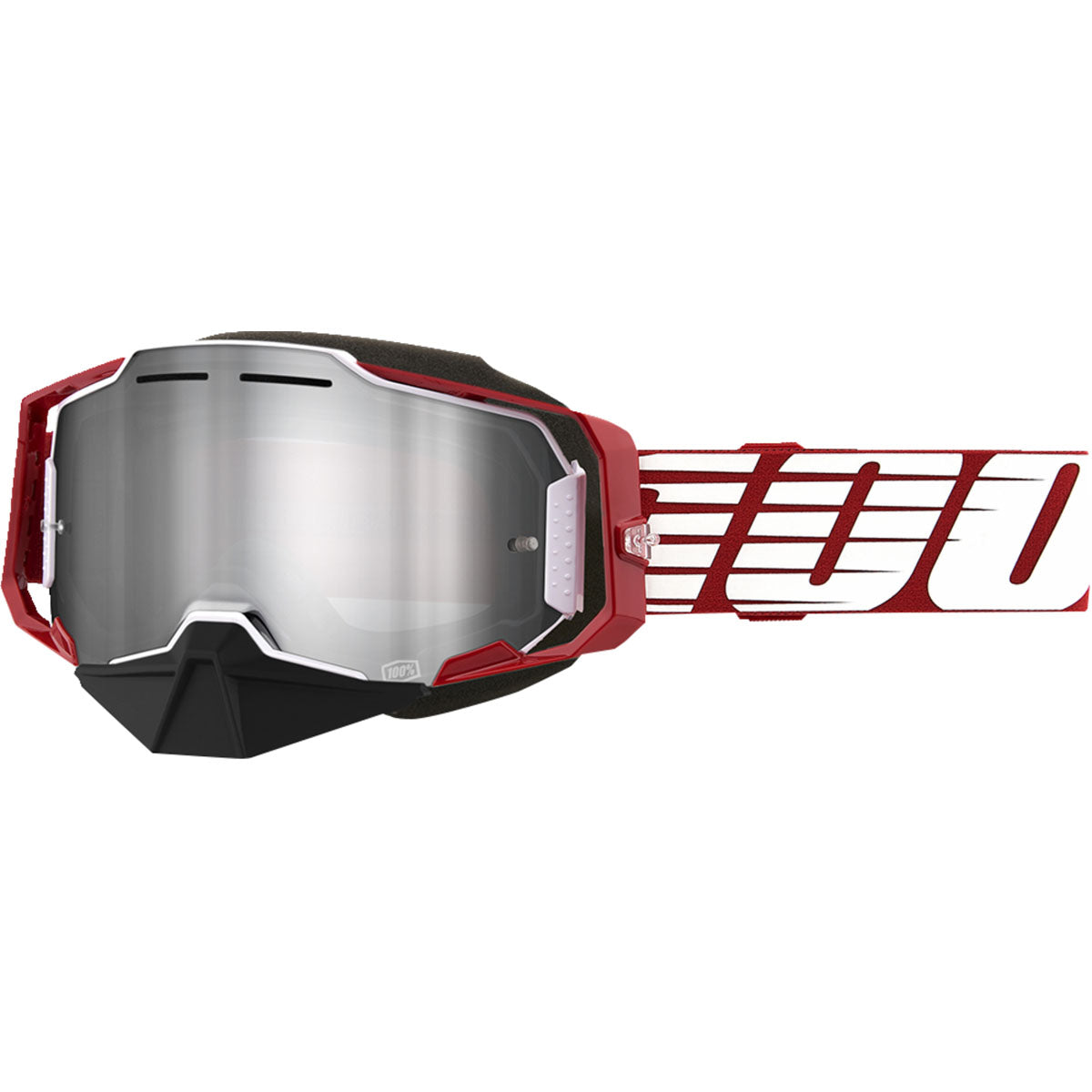 100% Armega Snow Goggles Oversized Red / Silver Mirror Lens