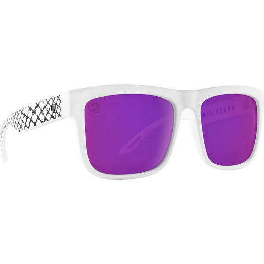 Spy Discord Sunglasses CLOSEOUT - Slayco Matte White Viper/Happy Bronze Purple Spectra