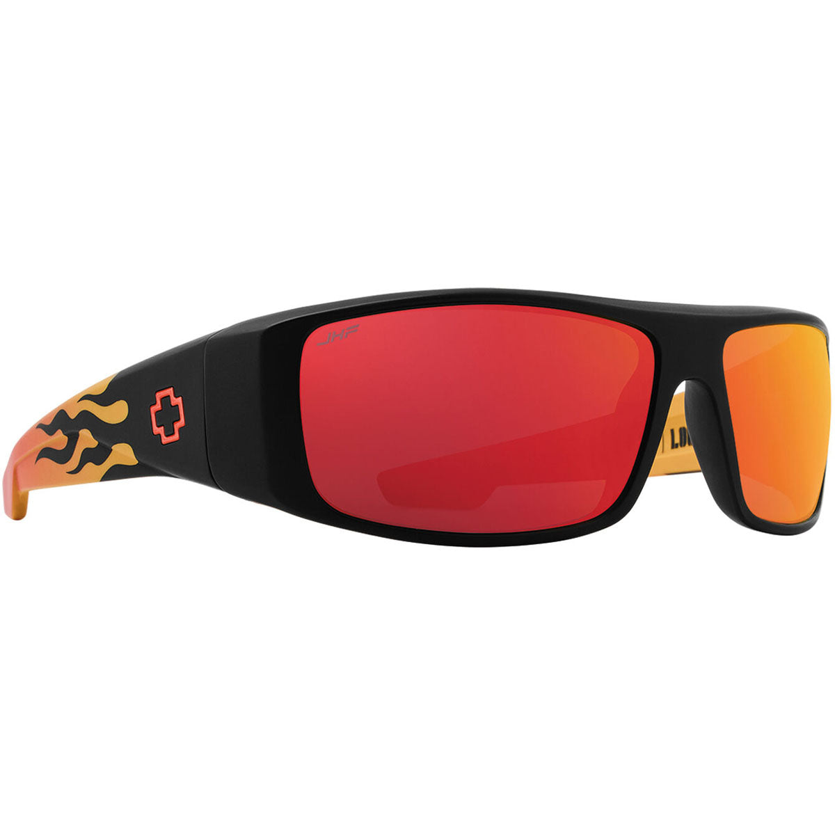 Spy Logan Sunglasses - Boo Johnson - Matte Black Orange Flames/Happy Grey Green Red Mirror