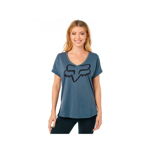 Fox Racing Womens Responded Roll Sleeve Vneck  - Blue/Black