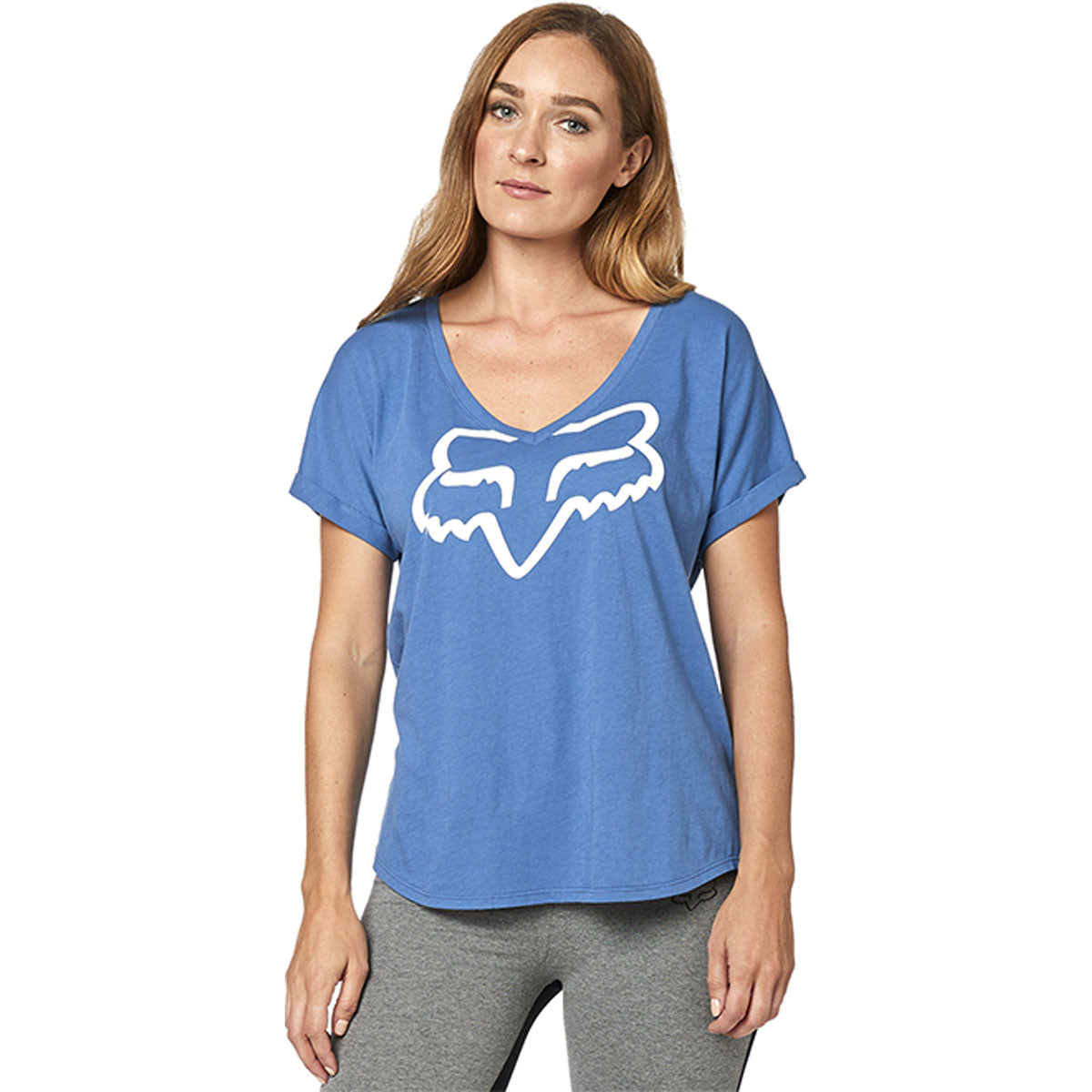 Fox Racing Womens Responded Roll Sleeve Vneck  - Blue/White