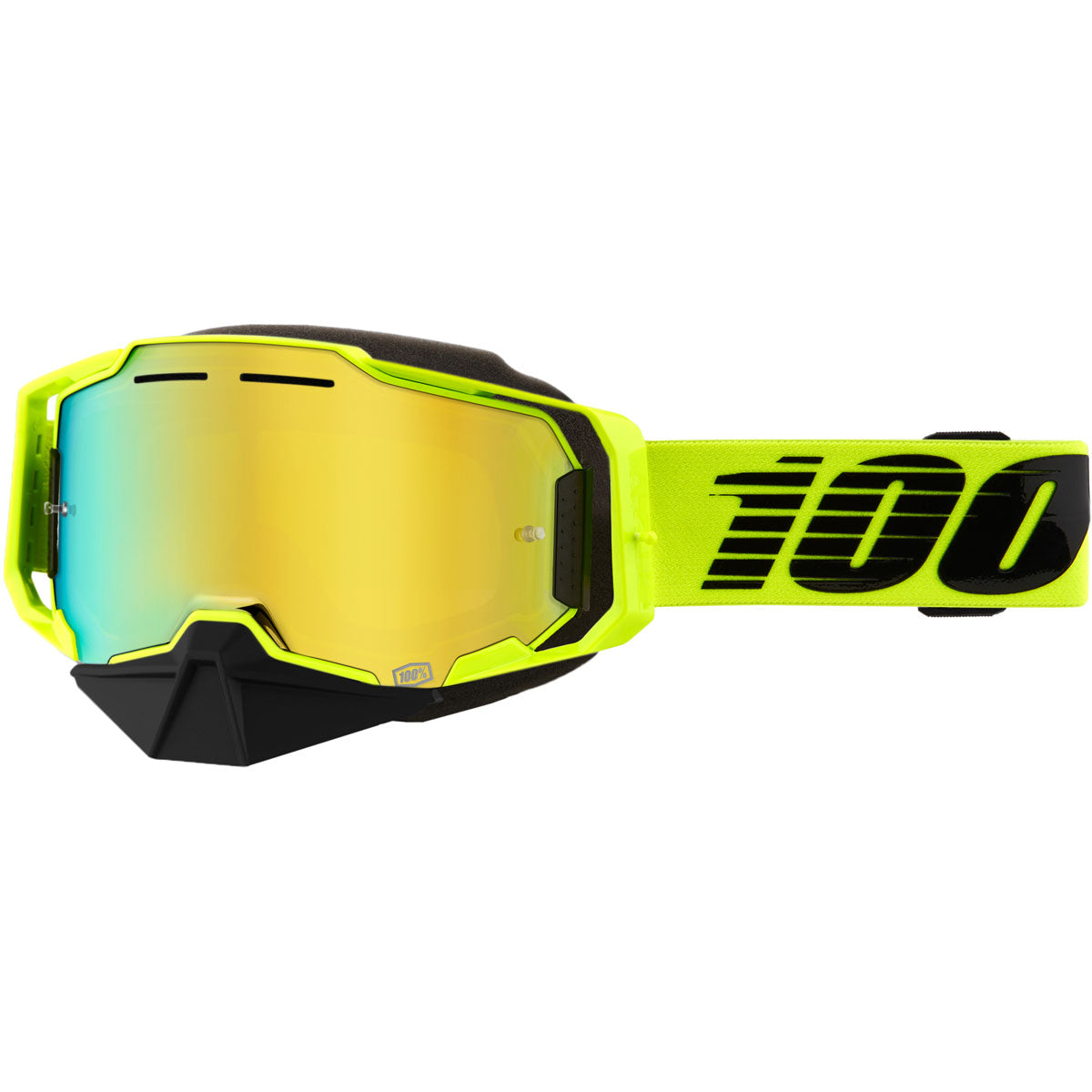 100% Armega Snowmobile Goggles Nuclear Citrus / Mirror Gold Len