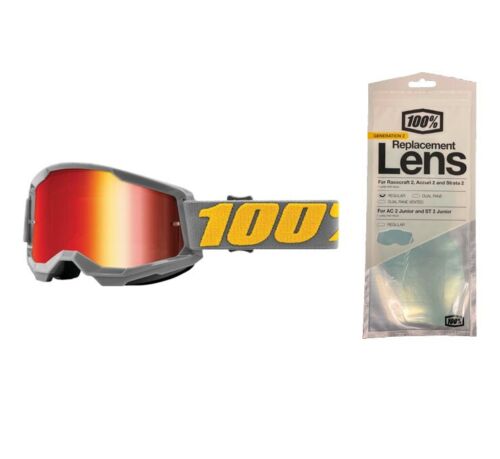 100% Strata 2 Motocross Goggles + Photochromic Lens Izipizi w/ Red Mirror Lens + Photochromic Lens