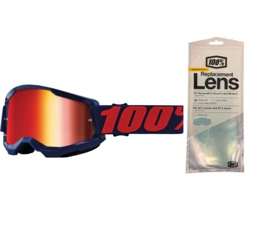 100% Strata 2 Motocross Goggles + Photochromic Lens Masego / Red Mirror Lens + Photochromic Lens
