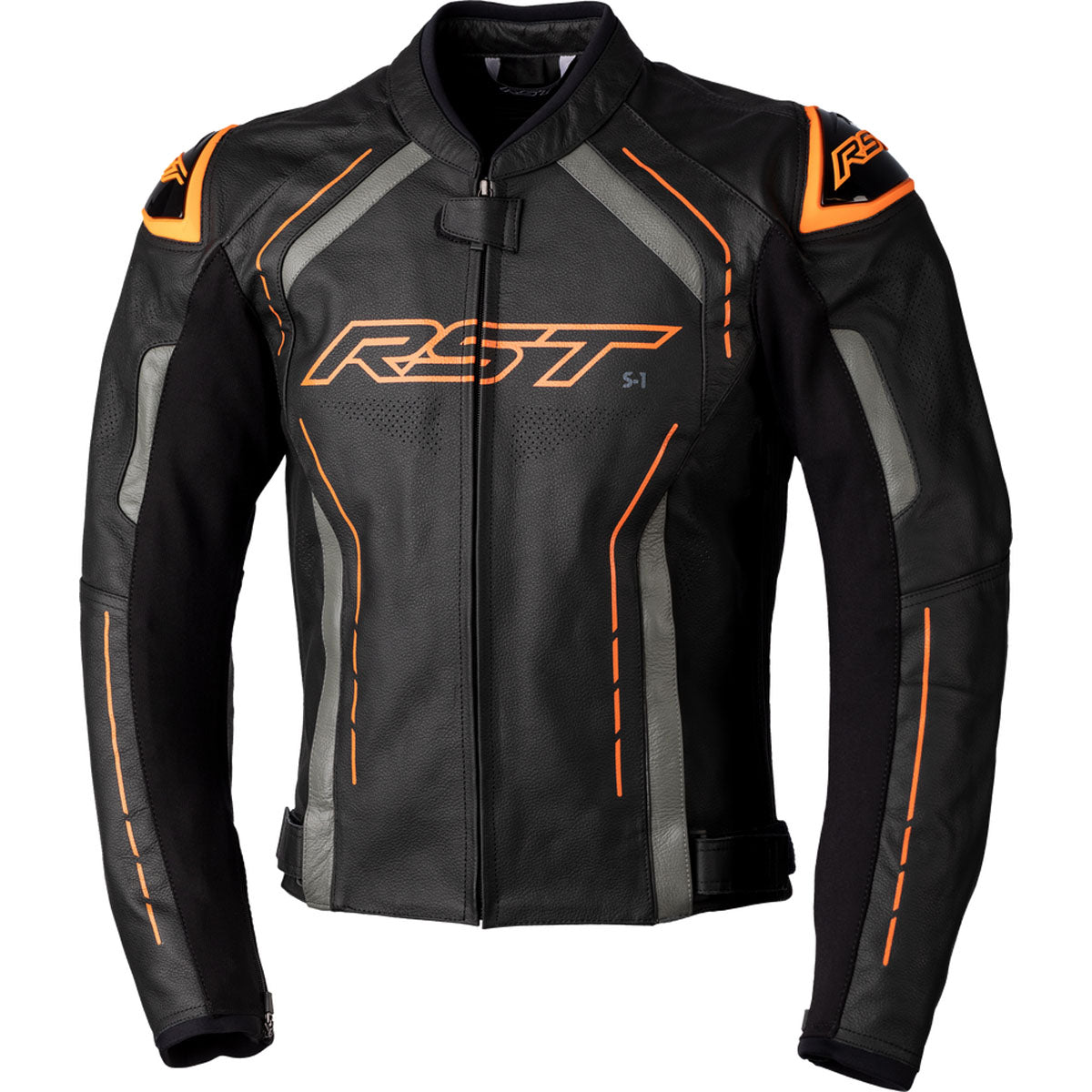 RST S1 CE Leather Jacket Black/Grey/Neon Orange