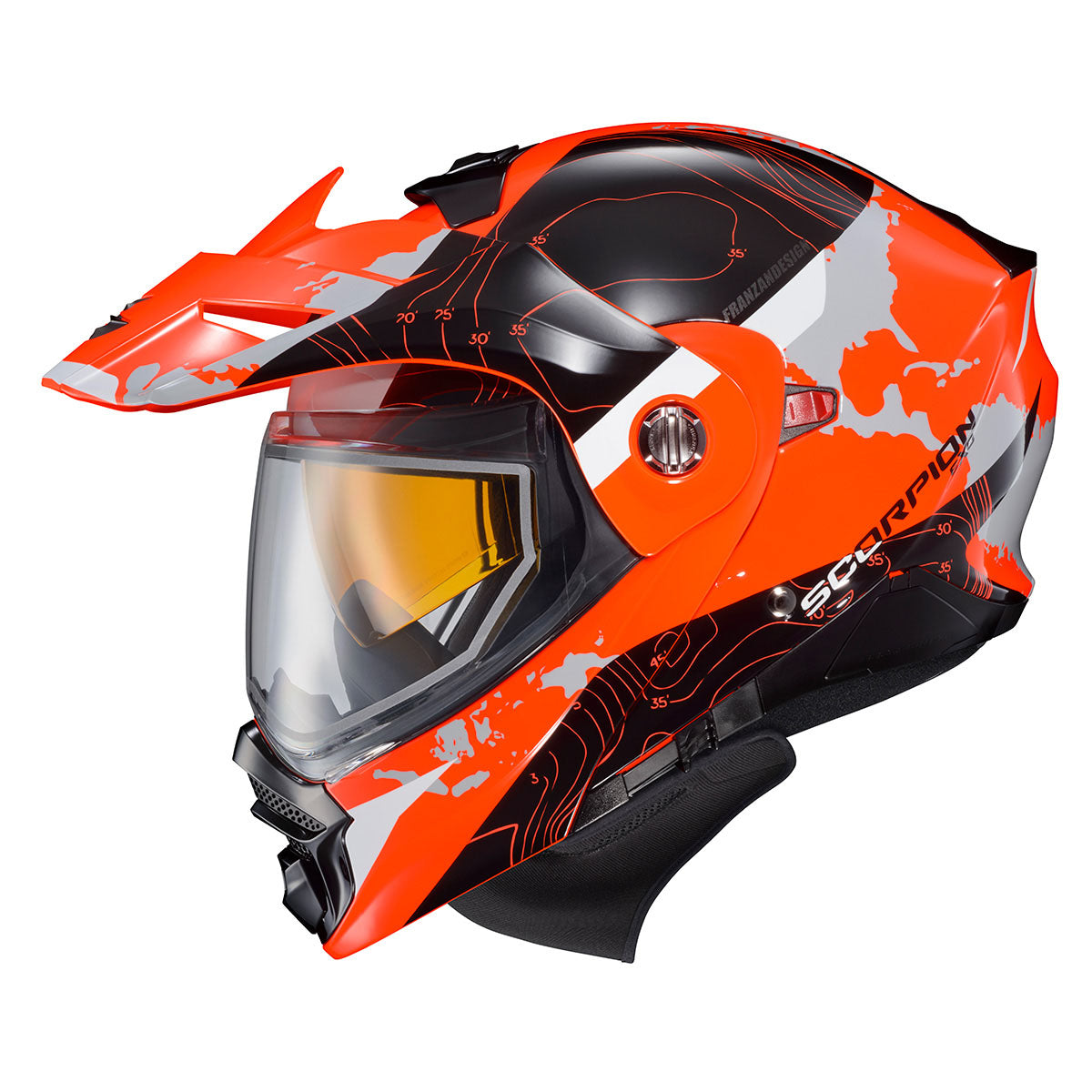 Scorpion EXO-AT960 Cold Weather Snow Helmet - Dual Pane Shield - Topographic Hi-Viz Orange