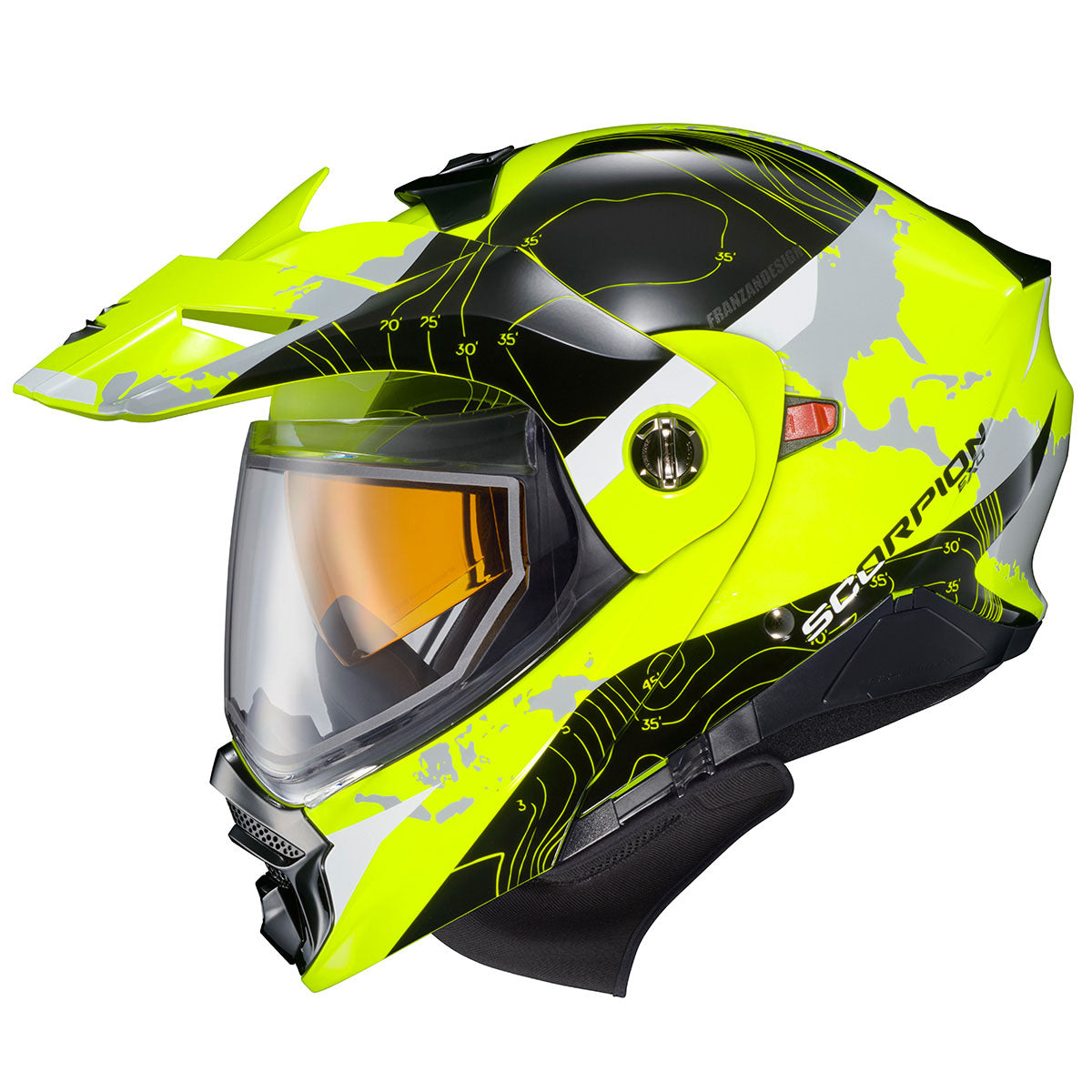 Scorpion EXO-AT960 Cold Weather Snow Helmet - Dual Pane Shield - Topographic Hi-Viz