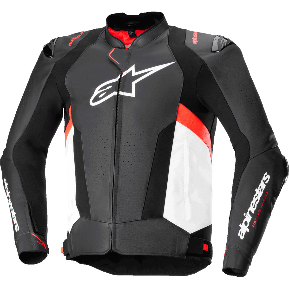 Alpinestars Missile v3 Leather Jacket - Black/White/Red Fluo