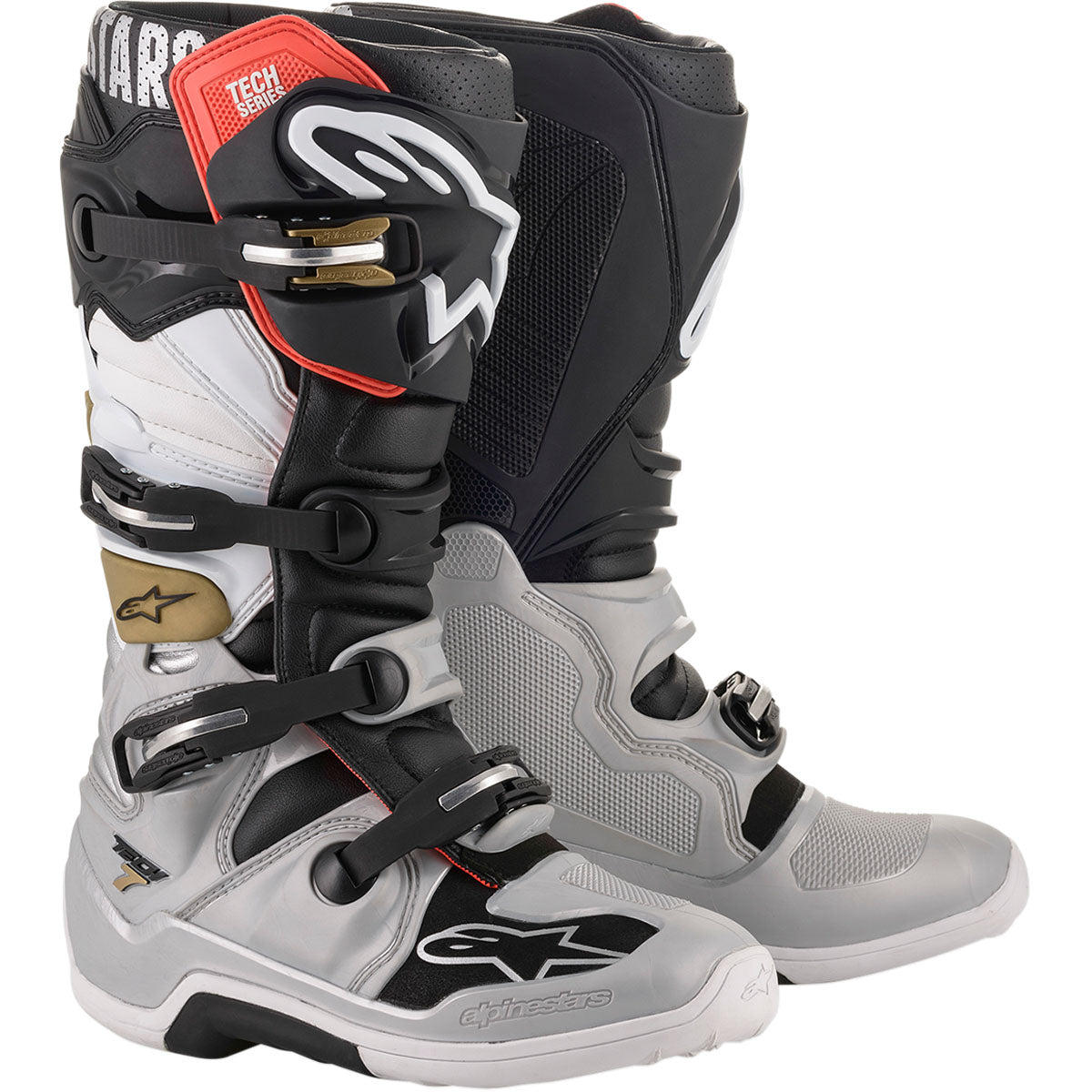 Alpinestars Tech 7 Boots (CLOSEOUT) - Black/Silver/White/Gold