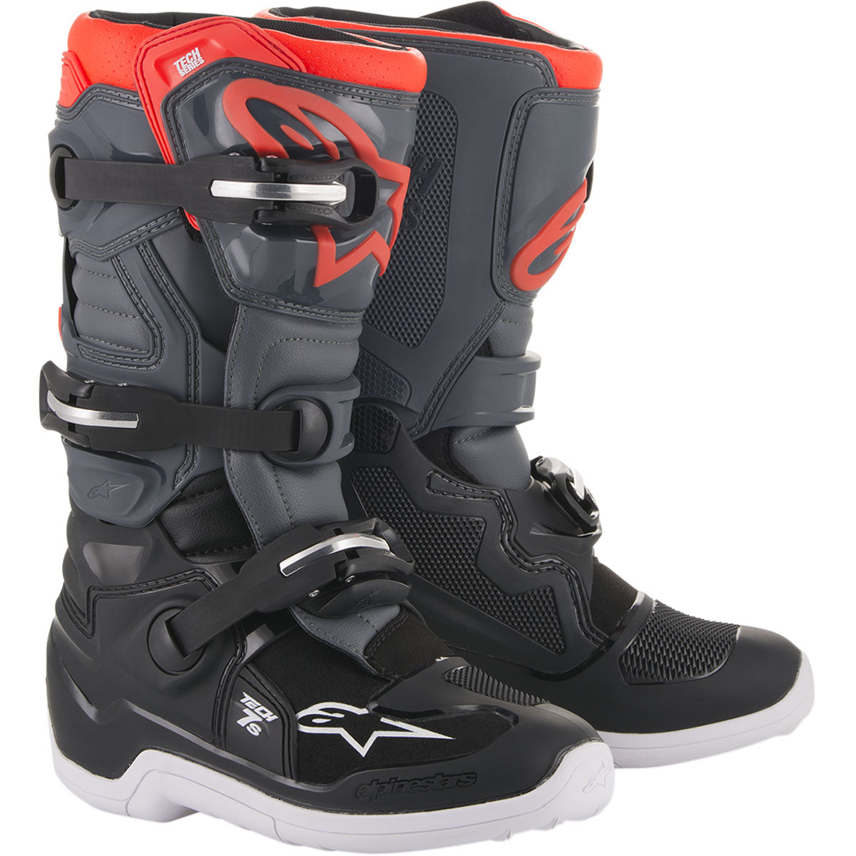 Alpinestars Tech 7S Youth Boots - Dark Grey/Light Grey/Red