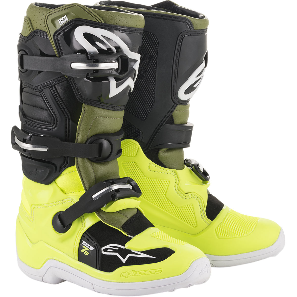 Alpinestars Tech 7S Youth Boots - Yellow/Military Green/Black