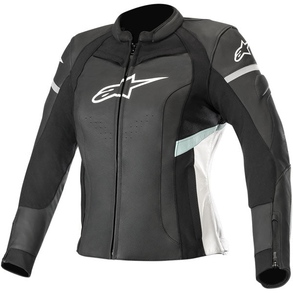 Alpinestars Womens Kira Leather Motorcycle Jacket - Black/White/Teal