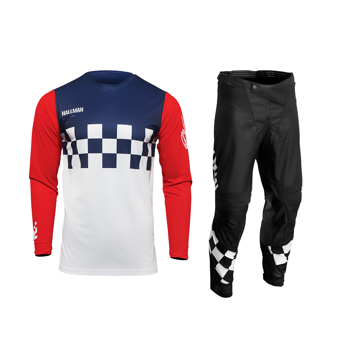 Thor Hallman Differ Cheq Gear Set / Jersey Pant combo - White/Red/Blue/Black