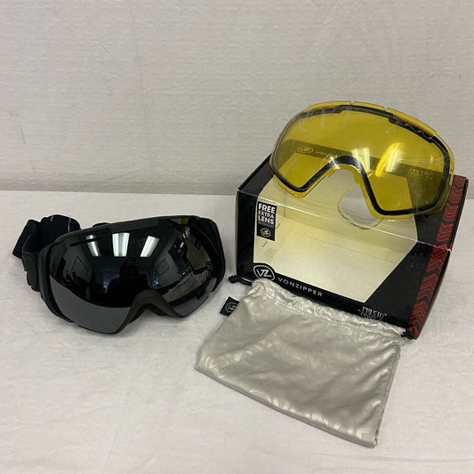 VonZipper El Kabong Snow Goggles - Black Satin / Black Chrome + Yellow Lens (OPEN-BOX) - ExtremeSupply.com