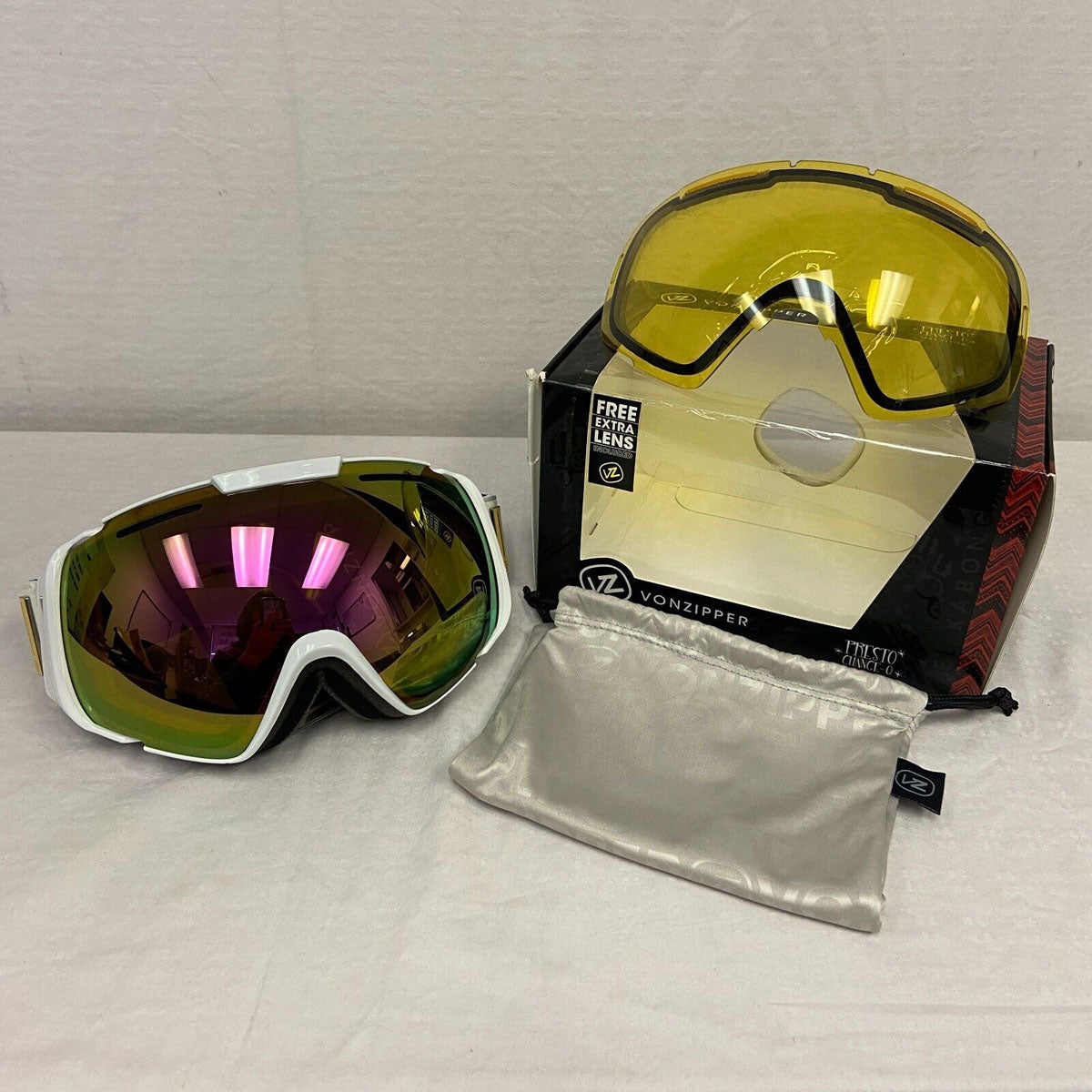 VonZipper El Kabong Snow Goggles - White Gloss / Bronze Pink Chrome Lens (OPEN-BOX) - ExtremeSupply.com